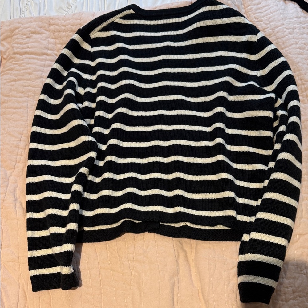 J. Crew Thick Cotton Black & White Striped Cardigan Gold buttons XL - Picture 7 of 8